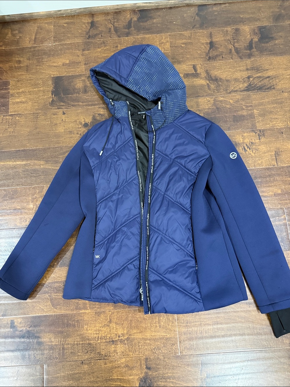 Michael Kors Midnight Blue Quilted Hooded Puffer Jacket